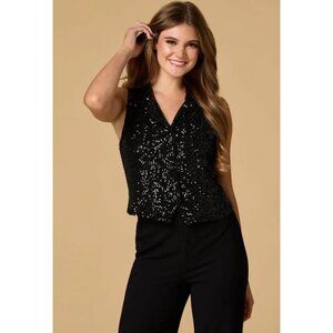NWT CUPIO BLUSH SEQUIN VEST TOP LARGE BLACK